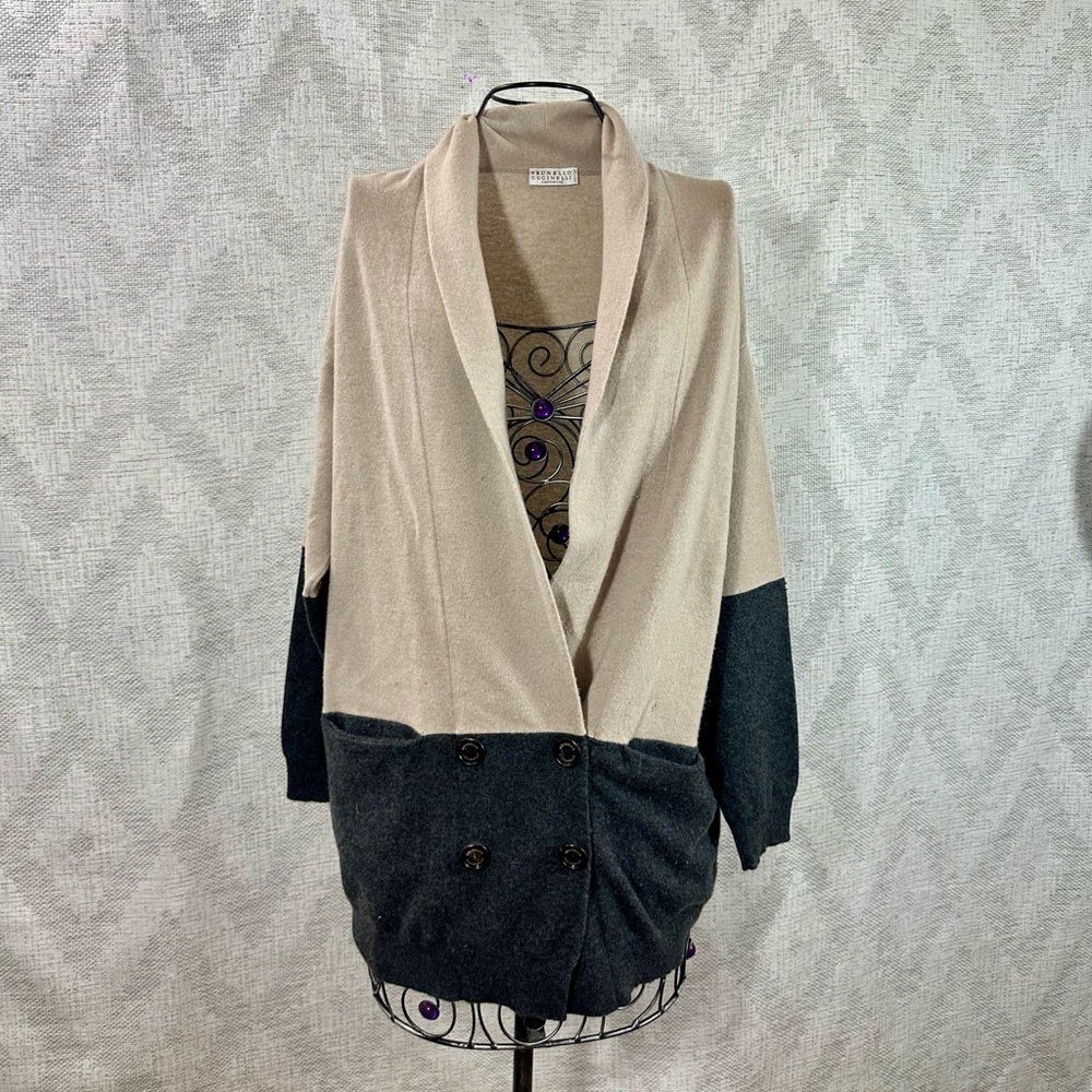 Brunello Cucinelli Tan and Black Cardigan